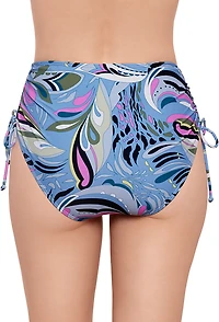 Salt + Cove Juniors' Scarf Swirl Shirred Side High Waist Swim Bottoms