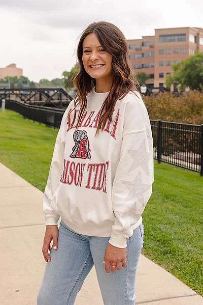 Gameday Social Women's Alabama Wynn Star Oversize Fleece Crew Sweatshirt