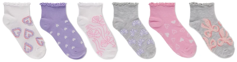 BCG Girls' Love Bows Hair Tie Ankle Socks 6-pack