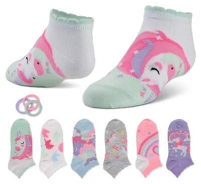 BCG Girls' Magic Unicorn Hair Tie No Show Socks 6-pack