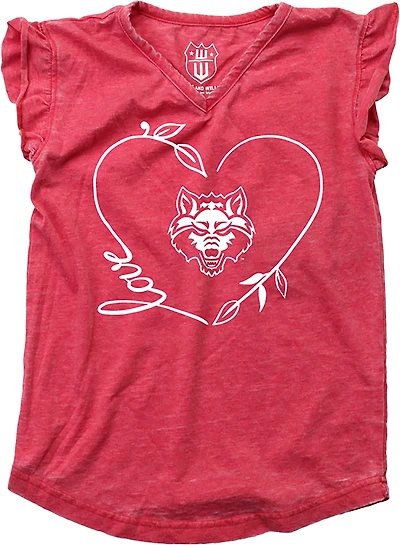 Wes and Willy Girls' Arkansas State University Heart Ruffle Sleeve Burnout Tank Top