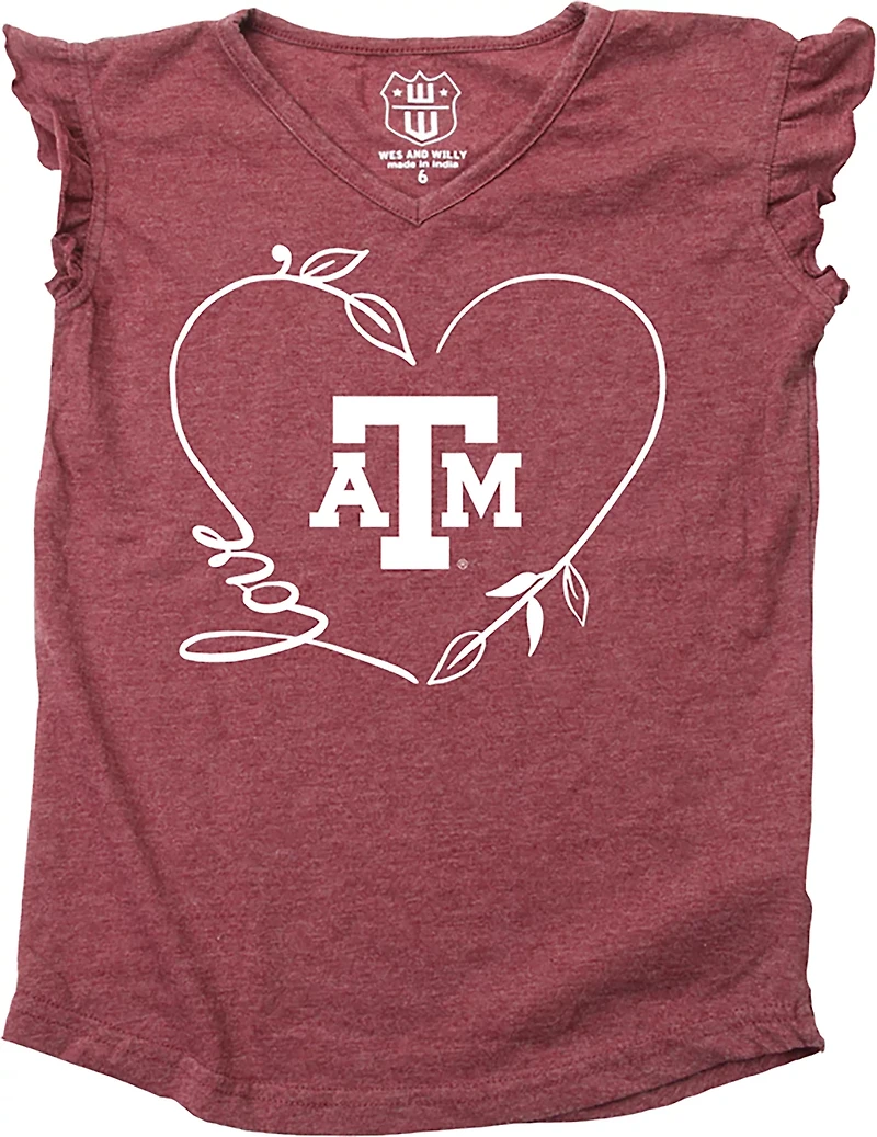 Wes and Willy Girls' Texas A&M University Heart Ruffle Sleeve Burnout Tank Top