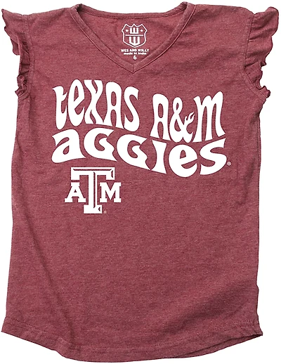 Wes and Willy Girls' Texas A&M University Retro Hippy Ruffle Sleeve T-shirt