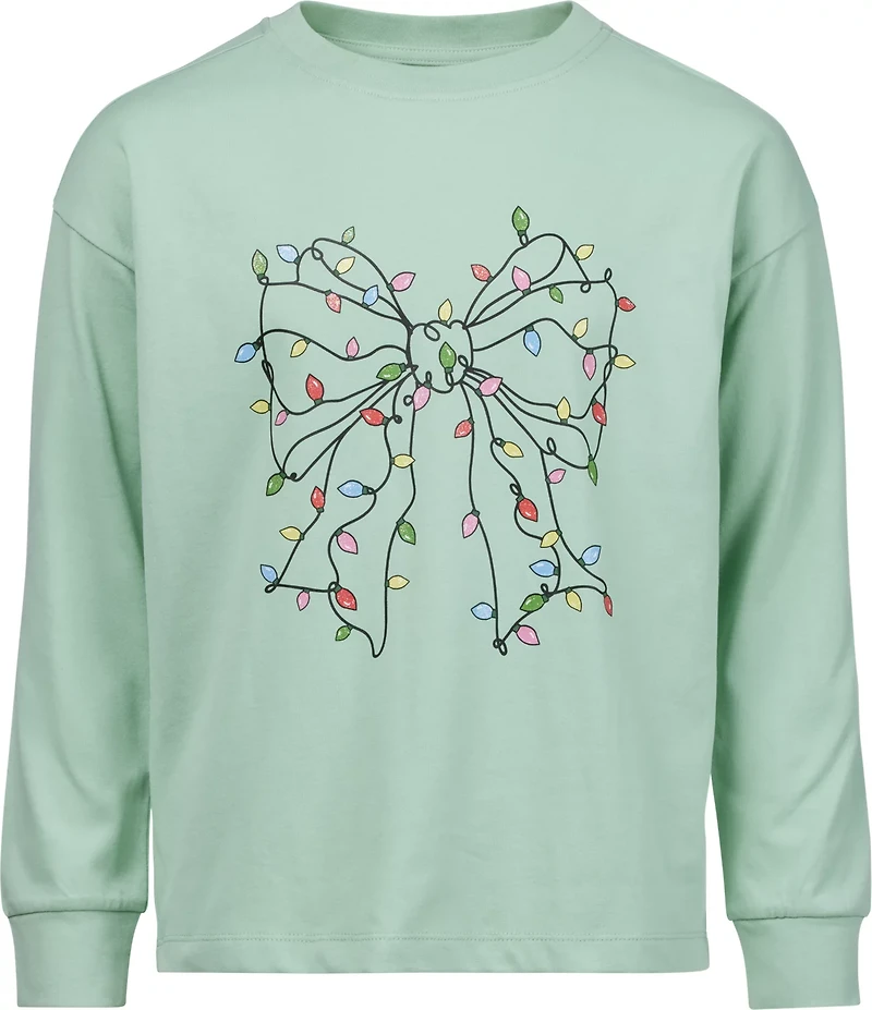 BCG Girls' Twinkle Bow Cotton Graphic Long Sleeve T-shirt