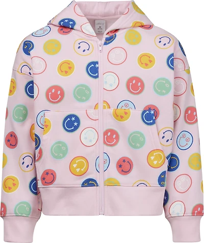 BCG Girls' Cotton Fleece Smiles Print Full Zip Hoodie