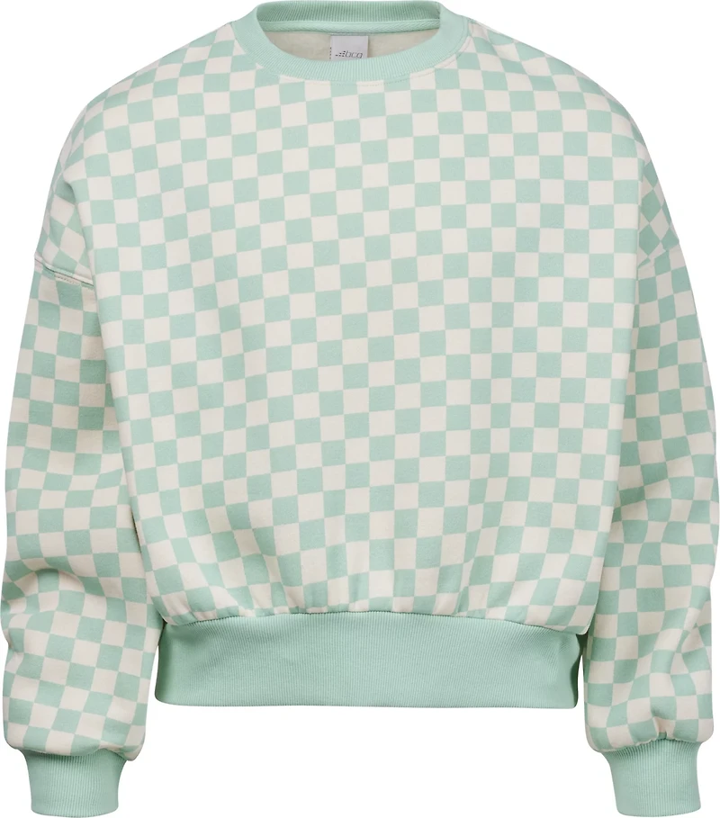 BCG Girls' Cotton Fleece Check Cropped Crew
