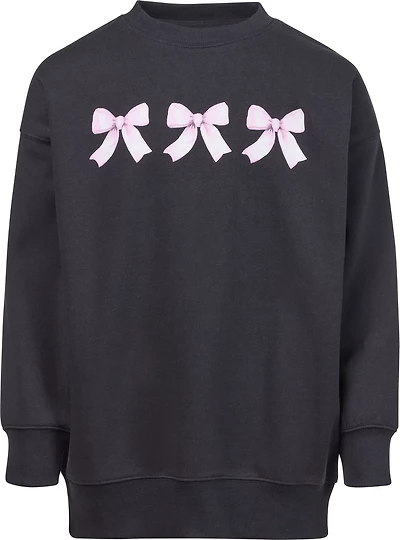 BCG Girls' Bows Oversized Cotton Fleece Graphic Pullover Sweatshirt