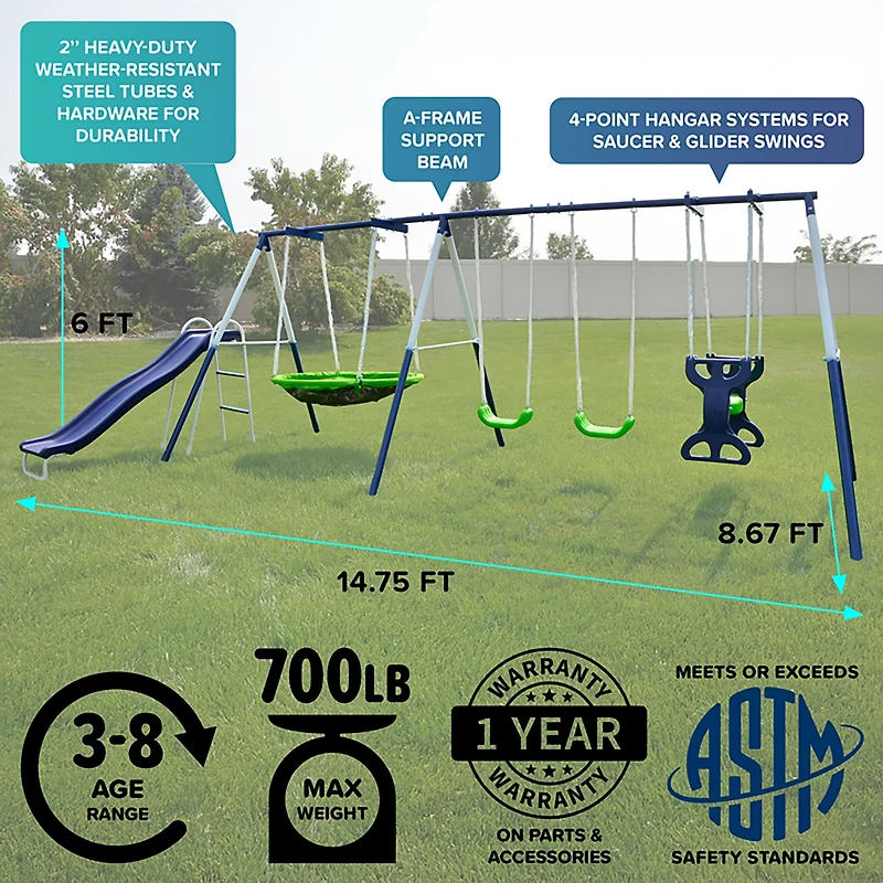 Sportspower Rosemead Metal Swing and Slide Set
