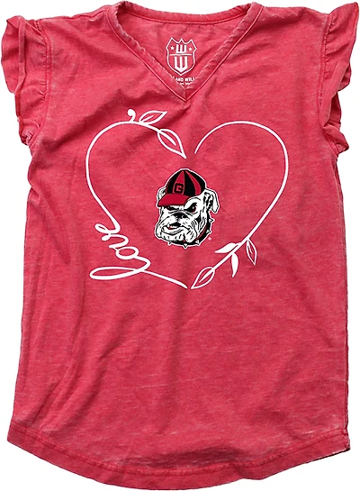 Wes & Willy Girls' University of Georgia Heart Burnout Ruffle Graphic T-shirt
