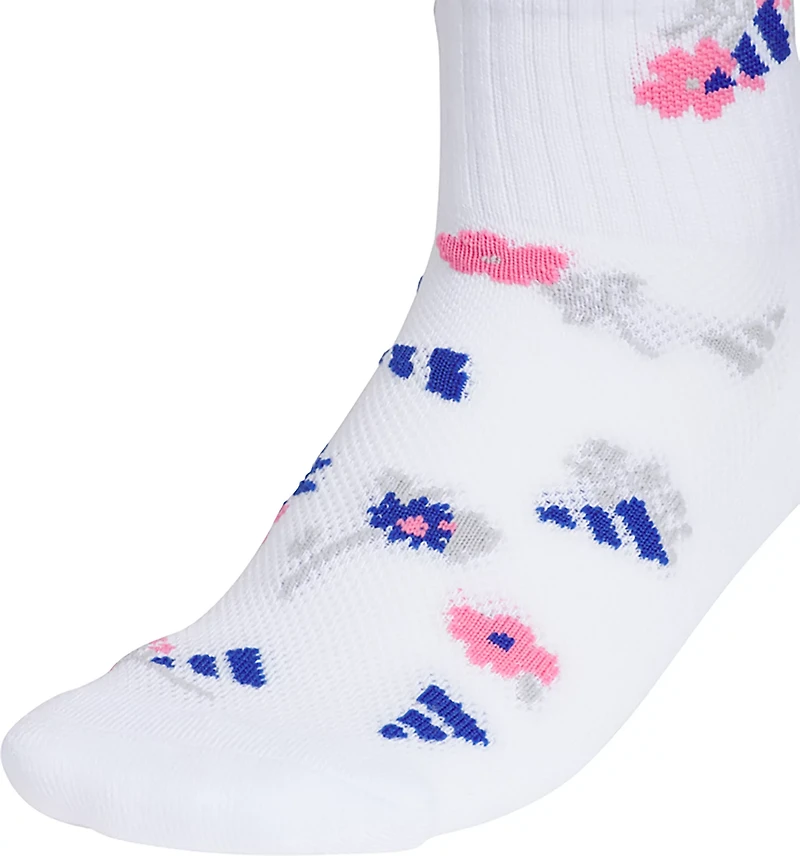 adidas Youth Girls' Cushioned Floral Graphic Quarter Socks 6 Pack