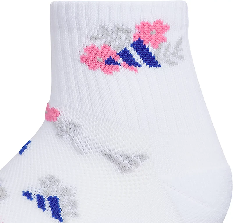 adidas Youth Girls' Cushioned Floral Graphic Quarter Socks 6 Pack