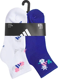 adidas Youth Girls' Cushioned Floral Graphic Quarter Socks 6 Pack