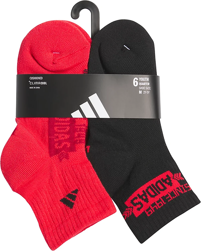 adidas Youth Boys' Cushioned Graphic Quarter Socks 6 Pack