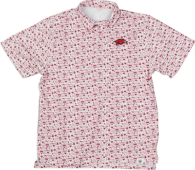 Wes & Willy Men's University of Arkansas Allover Tailgate Print Polo Shirt