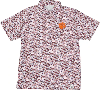 Wes & Willy Men's Clemson University Allover Tailgate Print Polo Shirt