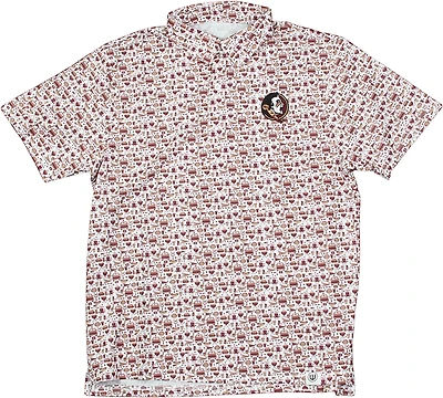 Wes & Willy Men's Florida State University Allover Tailgate Print Polo Shirt