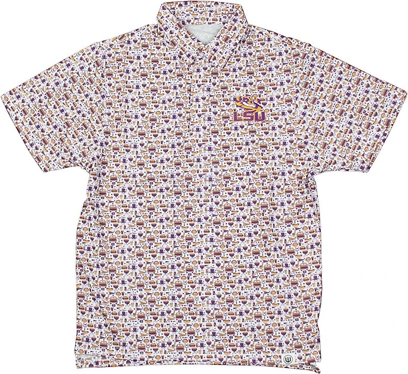 Wes & Willy Men's Louisiana State University Allover Tailgate Print Polo Shirt