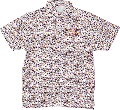 Wes & Willy Men's Louisiana State University Allover Tailgate Print Polo Shirt