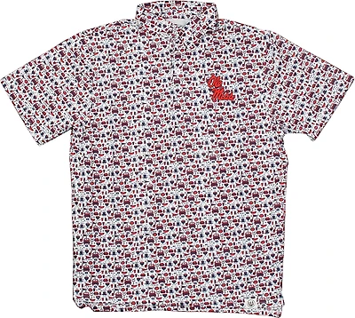 Wes & Willy Men's University of Mississippi Allover Tailgate Print Polo Shirt