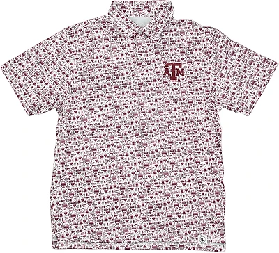 Wes & Willy Men's Texas A&M University Allover Tailgate Print Polo Shirt