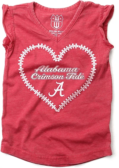 Wes & Willy Girls' University of Alabama Heart Burnout Ruffle T-shirt