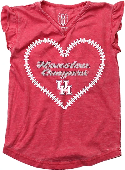 Wes & Willy Girls' University of Houston Heart Burnout Ruffle Graphic T-shirt