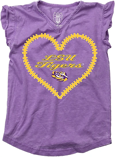 Wes & Willy Girls' Louisiana State University Heart Burnout Ruffle Graphic T-shirt