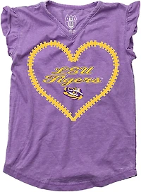 Wes & Willy Girls' Louisiana State University Heart Burnout Ruffle Graphic T-shirt