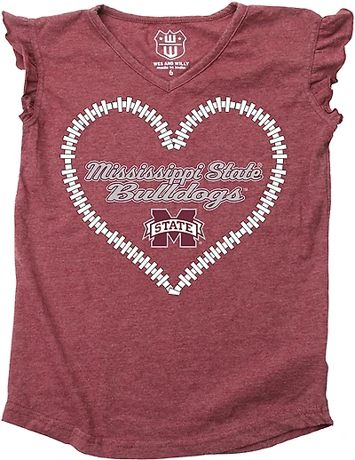 Wes & Willy Girls' Mississippi State University Heart Burnout Ruffle Graphic T-shirt