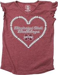 Wes & Willy Girls' Mississippi State University Heart Burnout Ruffle Graphic T-shirt