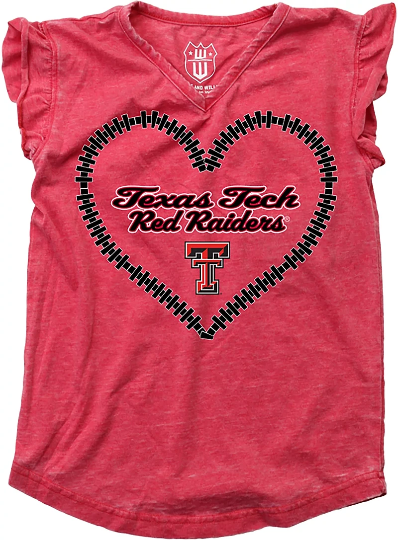 Wes & Willy Girls' Texas Tech University Heart Burnout Ruffle Graphic T-shirt