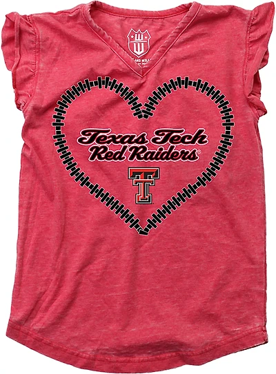 Wes & Willy Girls' Texas Tech University Heart Burnout Ruffle Graphic T-shirt