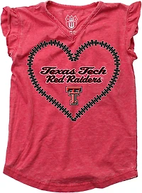 Wes & Willy Girls' Texas Tech University Heart Burnout Ruffle Graphic T-shirt