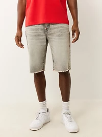 True Religion Men's Ricky Straight Single Needle Frayed Flap Denim Shorts 12 in