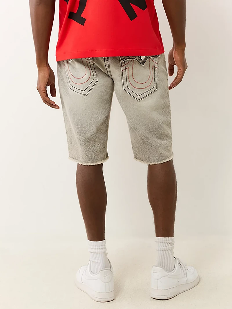 True Religion Men's Ricky Straight Single Needle Frayed Flap Denim Shorts 12 in