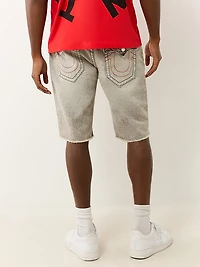 True Religion Men's Ricky Straight Single Needle Frayed Flap Denim Shorts 12 in