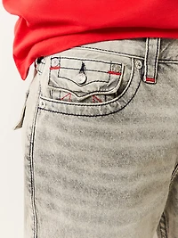 True Religion Men's Ricky Straight Single Needle Frayed Flap Denim Shorts 12 in