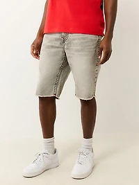 True Religion Men's Ricky Straight Single Needle Frayed Flap Denim Shorts 12 in