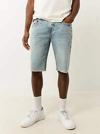 True Religion Men's Ricky Single Needle Frayed Flap Denim Shorts 12 in