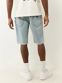True Religion Men's Ricky Single Needle Frayed Flap Denim Shorts 12 in