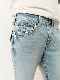 True Religion Men's Ricky Single Needle Frayed Flap Denim Shorts 12 in