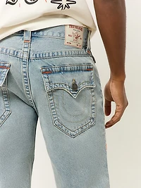 True Religion Men's Ricky Single Needle Frayed Flap Denim Shorts 12 in