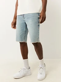 True Religion Men's Ricky Single Needle Frayed Flap Denim Shorts 12 in