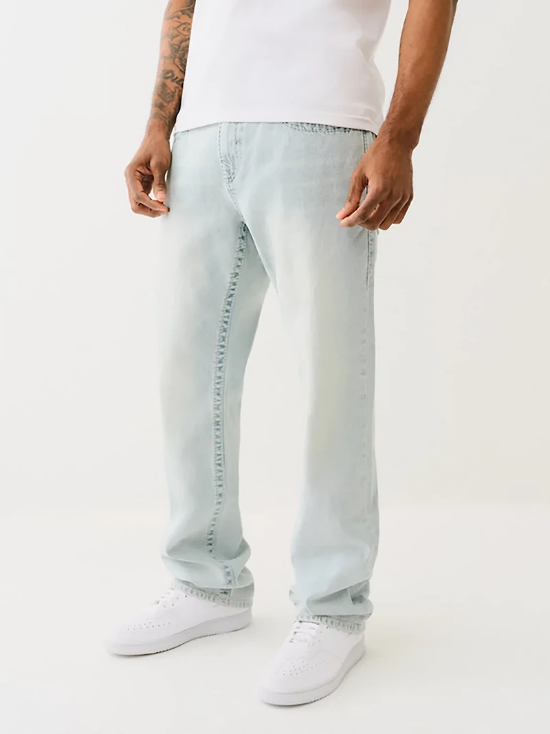 True Religion Men's Ricky Straight Big T Flap Denim Jeans