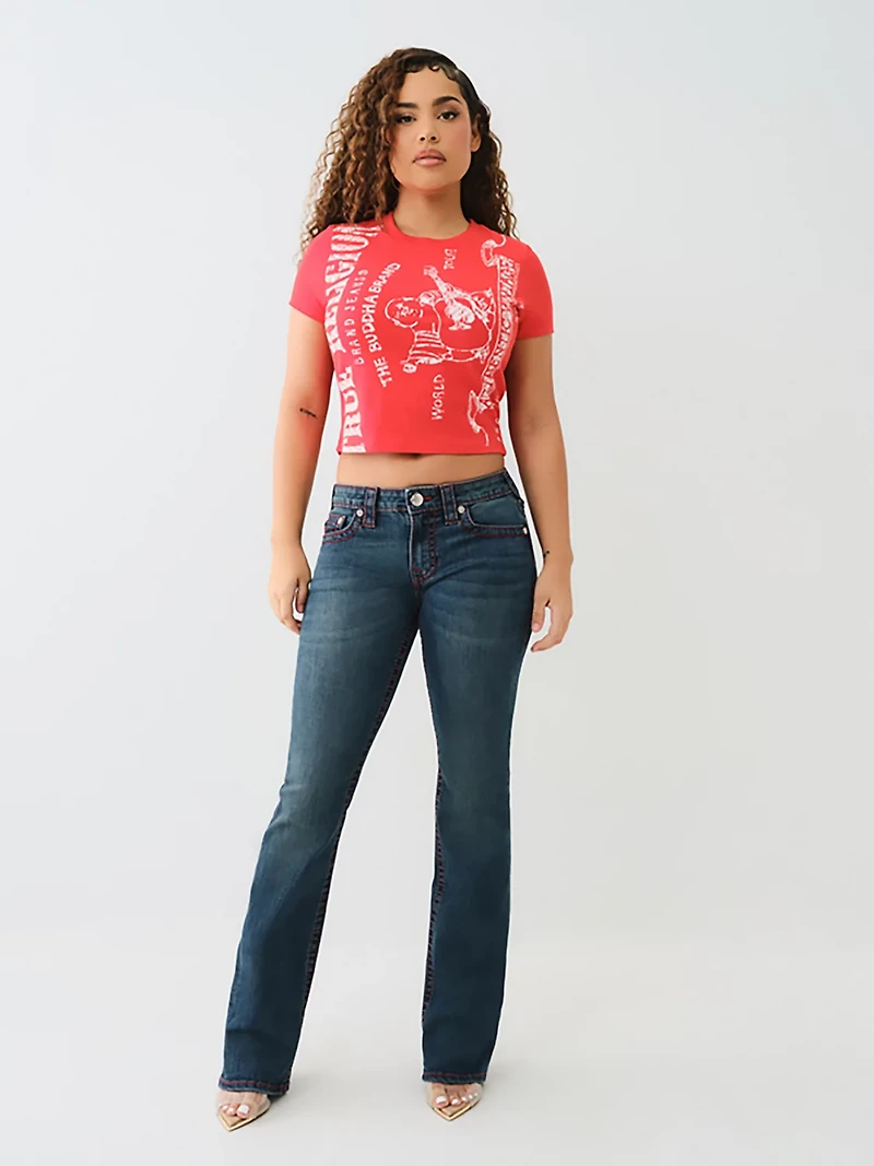 True Religion Women's Becca Mid Rise Big T Bootcut Denim Jeans