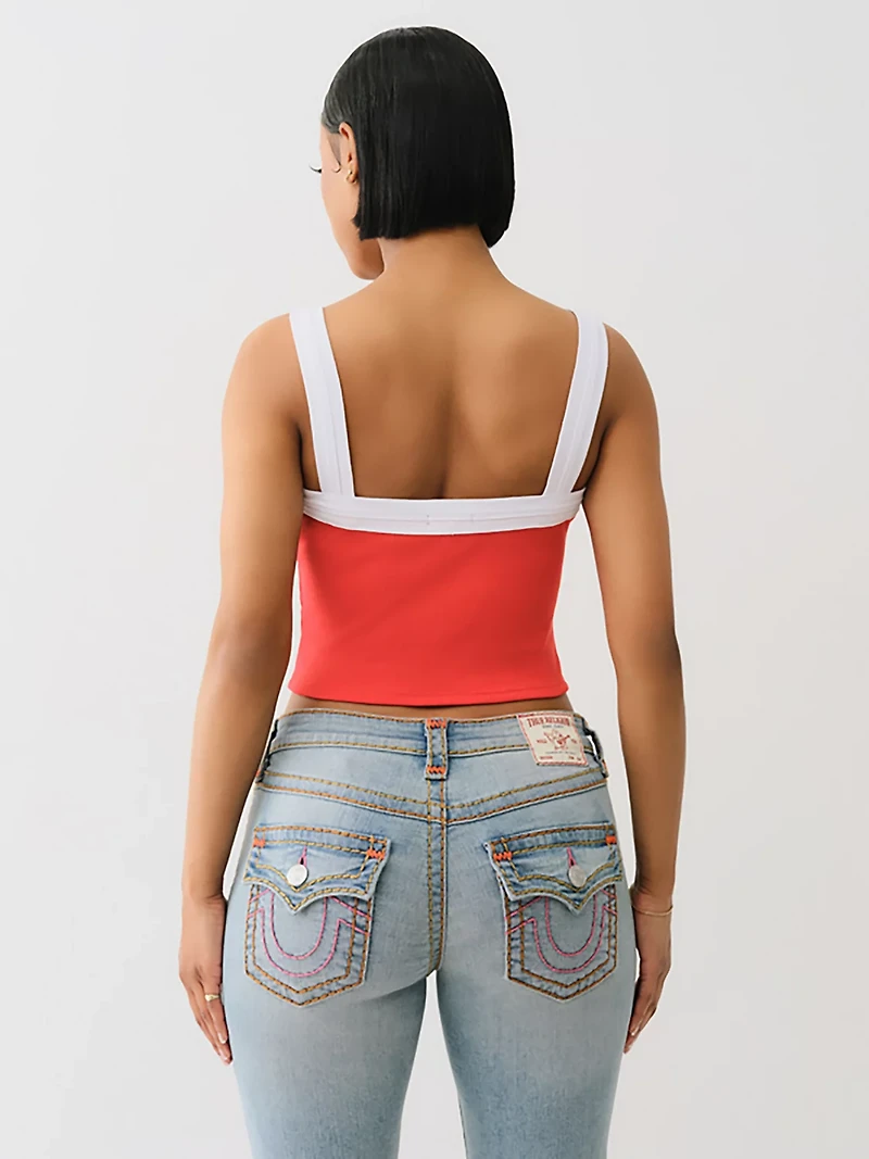 True Religion Women's Embroidered Cropped Ringer Graphic Tank Top