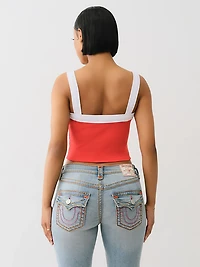 True Religion Women's Embroidered Cropped Ringer Graphic Tank Top