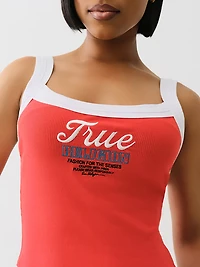 True Religion Women's Embroidered Cropped Ringer Graphic Tank Top