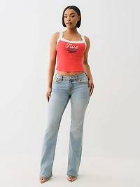 True Religion Women's Embroidered Cropped Ringer Graphic Tank Top