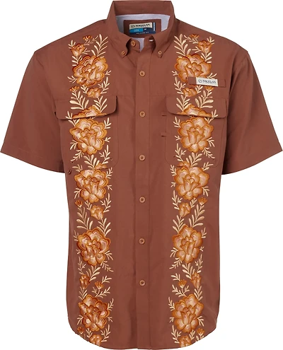 Magellan Outdoors Men's Hispanic Heritage Flores Marron Guayabera Shirt